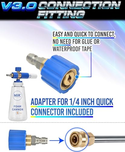 MJJC Foam Cannon S V3.0 (Thicker Snow Foam Technology) with 1/4 Inch Quick Connector for Pressure Washer, 34 oz Bottle (V3.0 (1/4" Quick Connector) + SOAP Sample) - Image 4