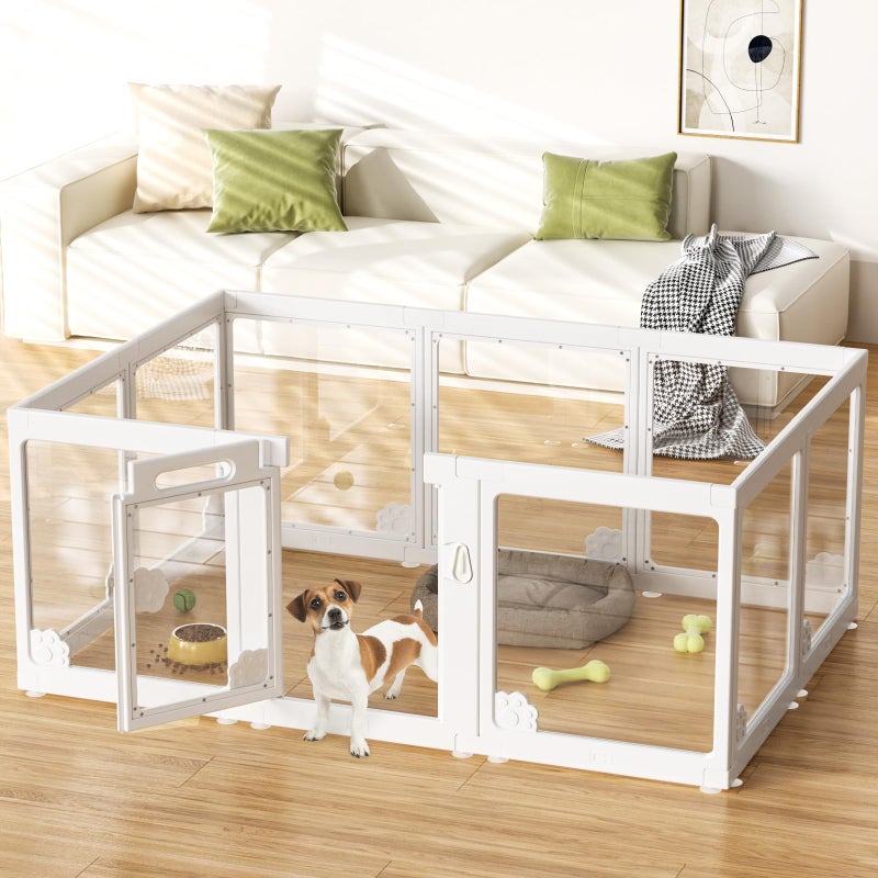 whiffee 24â€œ Acrylic Clear Dog Play Pen Indoors 10 Panels, Puppy Playpen with Door for Small Dogs Puppies, Transparent Plastic Pet Playpen Cage Fence Crate Kennel for Cat Kitten Rabbit Bunny Ferret etc - Image 1