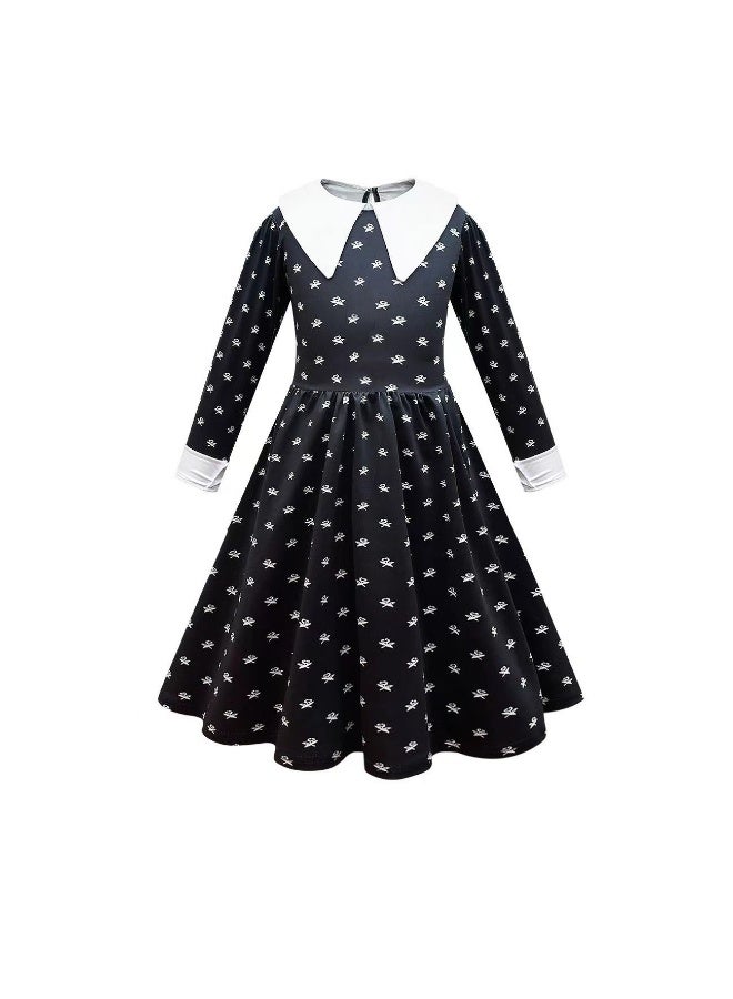 NIBEMINENT The Adams family's cosplay costume, chiffon dress, Wednesday black retro role-playing black chiffon - Image 1