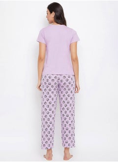 Clovia Owl Graphic Print Cotton T-Shirt & Pyjama Set by Styli  - Image 4