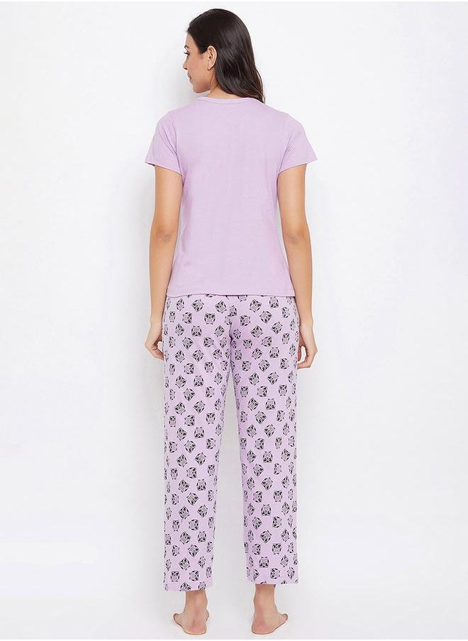 Clovia Owl Graphic Print Cotton T-Shirt & Pyjama Set by Styli  - Image 4