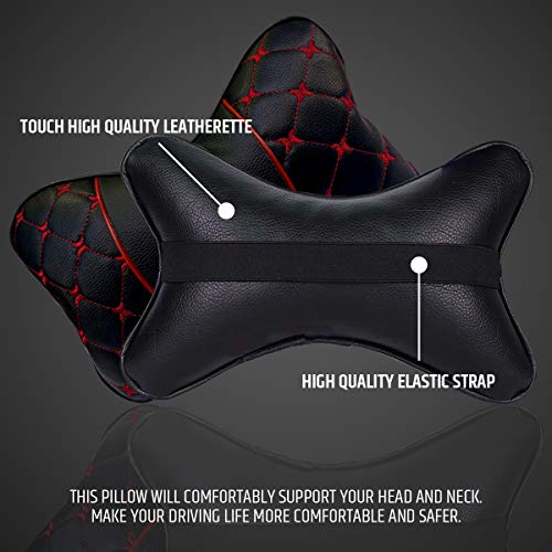 SARTE Faux Leather Car Pillows and Cushions for Neck Rest (Black Red) - Pack of 4 - Image 4