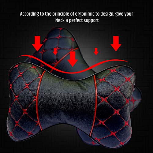 SARTE Faux Leather Car Pillows and Cushions for Neck Rest (Black Red) - Pack of 4 - Image 3