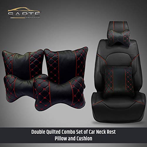 SARTE Faux Leather Car Pillows and Cushions for Neck Rest (Black Red) - Pack of 4 - Image 2