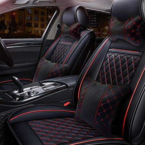 SARTE Faux Leather Car Pillows and Cushions for Neck Rest (Black Red) - Pack of 4 - Image 1