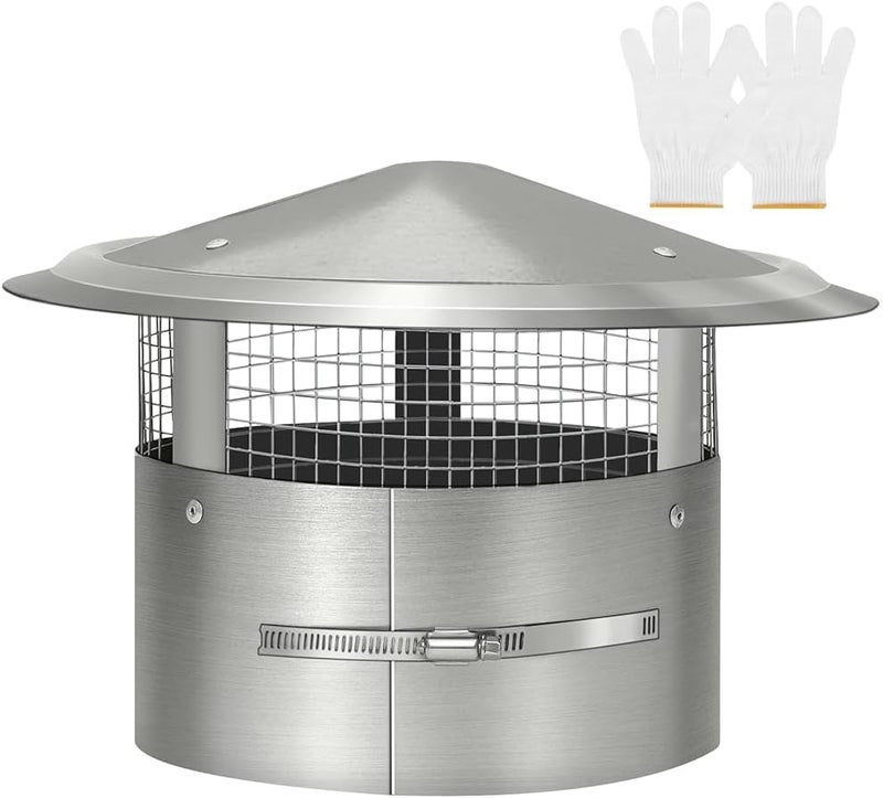 Bootuu 14 Inch Round Chimney Cap(no Assembly Required), 14 Inch Tapered Top Chimney Cap with Fastening Device with Screen, Stainless Steel - Image 1