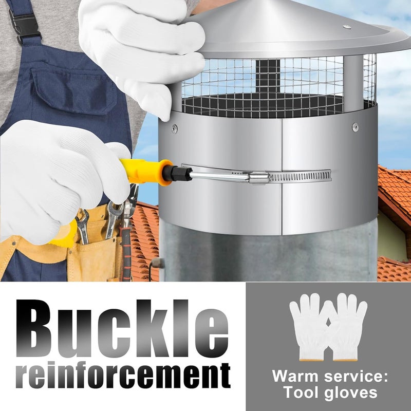 Bootuu 14 Inch Round Chimney Cap(no Assembly Required), 14 Inch Tapered Top Chimney Cap with Fastening Device with Screen, Stainless Steel - Image 3