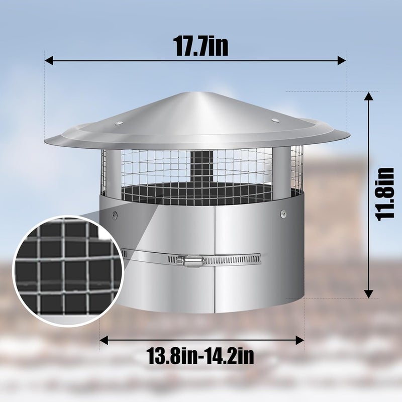 Bootuu 14 Inch Round Chimney Cap(no Assembly Required), 14 Inch Tapered Top Chimney Cap with Fastening Device with Screen, Stainless Steel - Image 5