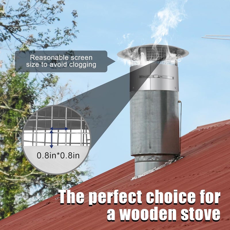 Bootuu 14 Inch Round Chimney Cap(no Assembly Required), 14 Inch Tapered Top Chimney Cap with Fastening Device with Screen, Stainless Steel - Image 2