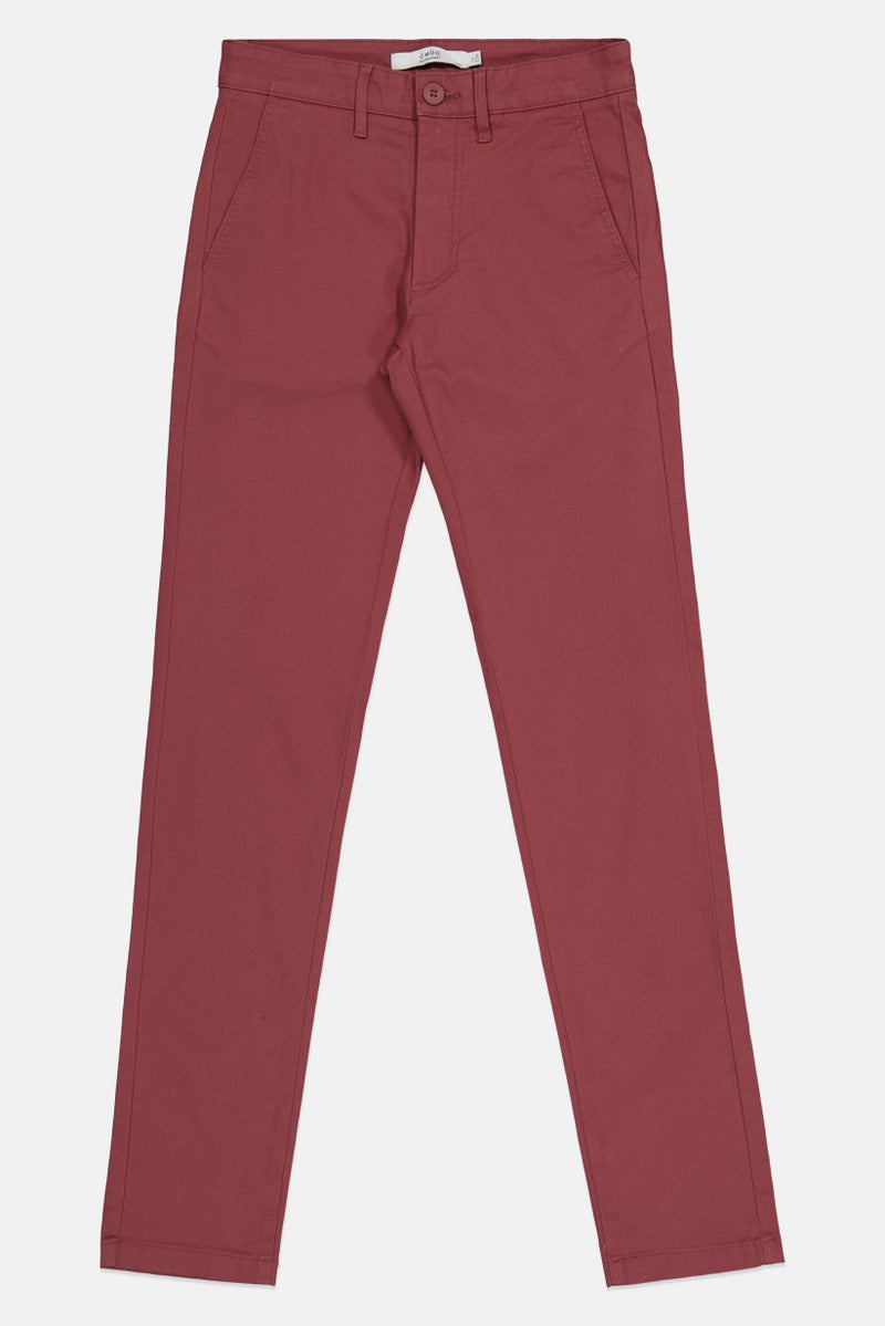 Celio Men Slim Fit Plain Stretchable Chino Pants, Bordeaux - Image 3