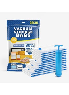 GTSOL 13 Pack Vacuum Storage Bags (2 Jumbo, 2 Large, 2 Medium, 6 Small , 1 hand pump ) Reusable Compression Bags for Travel & Closet Organization  - Image 1