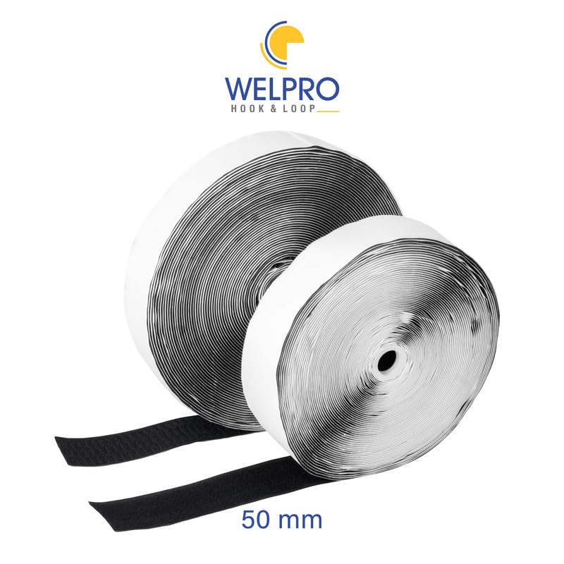 Hook Loop WELPRO Nylon Self Adhesive Strong Glue Fastener Interlocking Tape for Sewing Crafts, DIY, Clothes, Shoes | Sticky Back Hook & Loop Tape for Stationary, Tools (Black, 50MM, 10MTR) - Image 2
