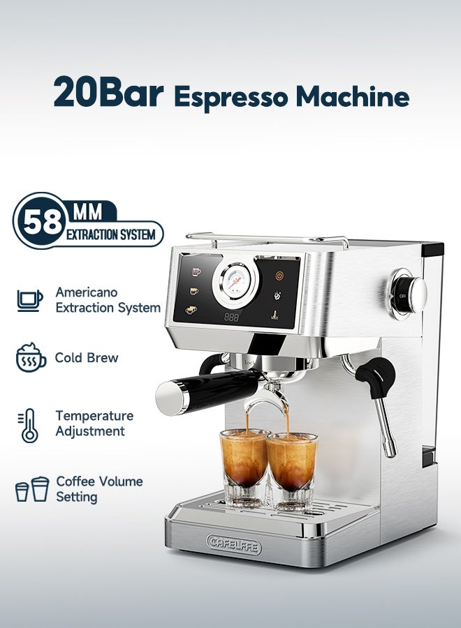 Cafelffe 58mm Espresso Machine, 20 Bar Coffee Machine with Milk Frother and Americano Extraction System, Touch Panel, Coffee Volume & Temperature Adjustment, Cold Brew, Pressure Relief For Home and Office Use - Image 1