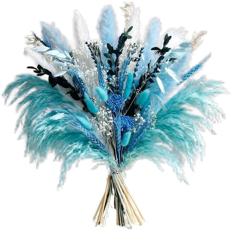 Mifgra Blue Dried Flowers Bouquet with Pampas Grass - Boho Home Decor and DIY Floral Arrangements for Bedroom, Office, and Wedding Centerpieces - Image 2