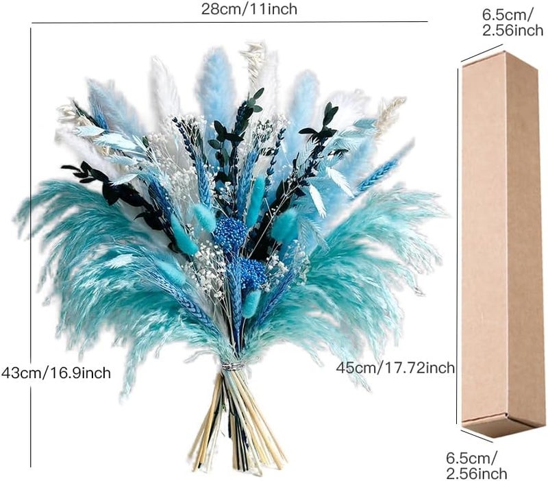Mifgra Blue Dried Flowers Bouquet with Pampas Grass - Boho Home Decor and DIY Floral Arrangements for Bedroom, Office, and Wedding Centerpieces - Image 3