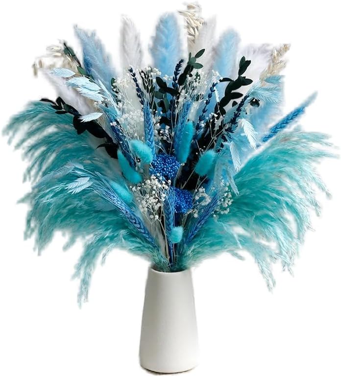 Mifgra Blue Dried Flowers Bouquet with Pampas Grass - Boho Home Decor and DIY Floral Arrangements for Bedroom, Office, and Wedding Centerpieces - Image 4