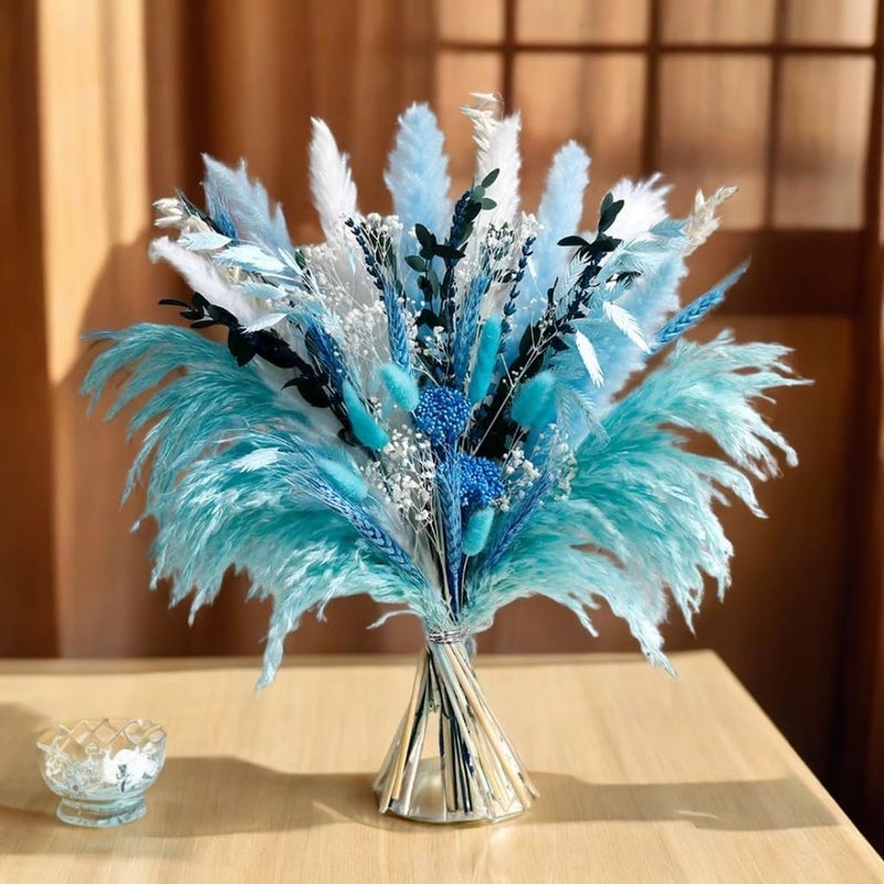 Mifgra Blue Dried Flowers Bouquet with Pampas Grass - Boho Home Decor and DIY Floral Arrangements for Bedroom, Office, and Wedding Centerpieces - Image 5
