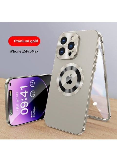 16 Anti-peep Buckle Leakage Label Magnetic Attraction 16Promax Mobile Phone Case Metal All-inclusive Glass Original Machine Color 12Pro-Color:Titanium Alloy [HD]]-Applicable Model:For Iphone15