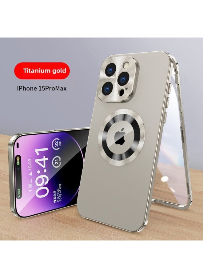 Generic - 16 Anti-peep Buckle Leakage Label Magnetic Attraction 16Promax Mobile Phone Case Metal All-inclusive Glass Original Machine Color 12Pro-Color:Titanium Alloy [HD]]-Applicable Model:For Iphone15 - Image 1