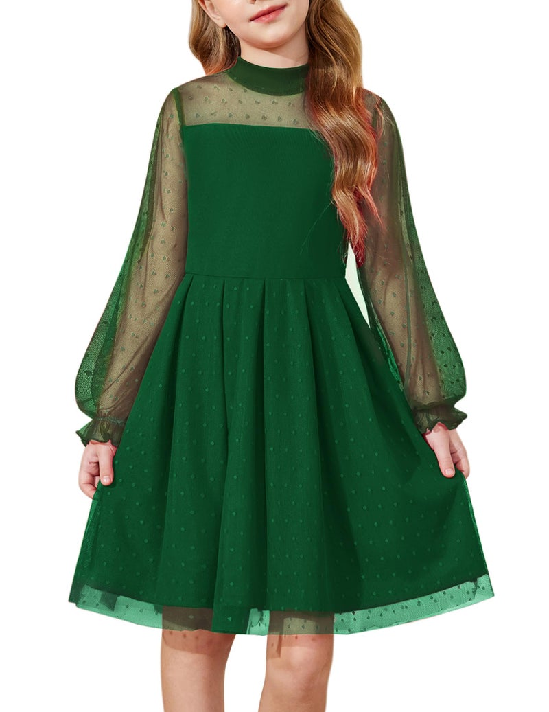 آرشنر فساتين أرشينر الخريفية للبنات، فستان رسمي بأكمام طويلة مناسب لعيد الميلاد، أخضر، مقاس 10-12 - Image 1
