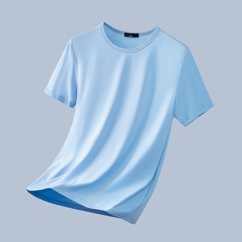 [Cool Antibacterial] Modal Ice Silk Crewneck Short Sleeve T-Shirt Men'S Base Shirt Summer Solid Color Ice Silk Half Sleeve T-Shirt - Image 1