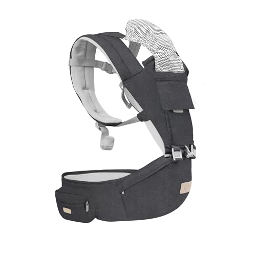 FRUITEAM 6-in-1 Baby Carrier with Waist Stool/Hip Seat, One Size Fits All -Adapt to Newborn, Baby Hip Carrier for Breastfeeding, Infant & Toddler, Dark Grey - Image 1