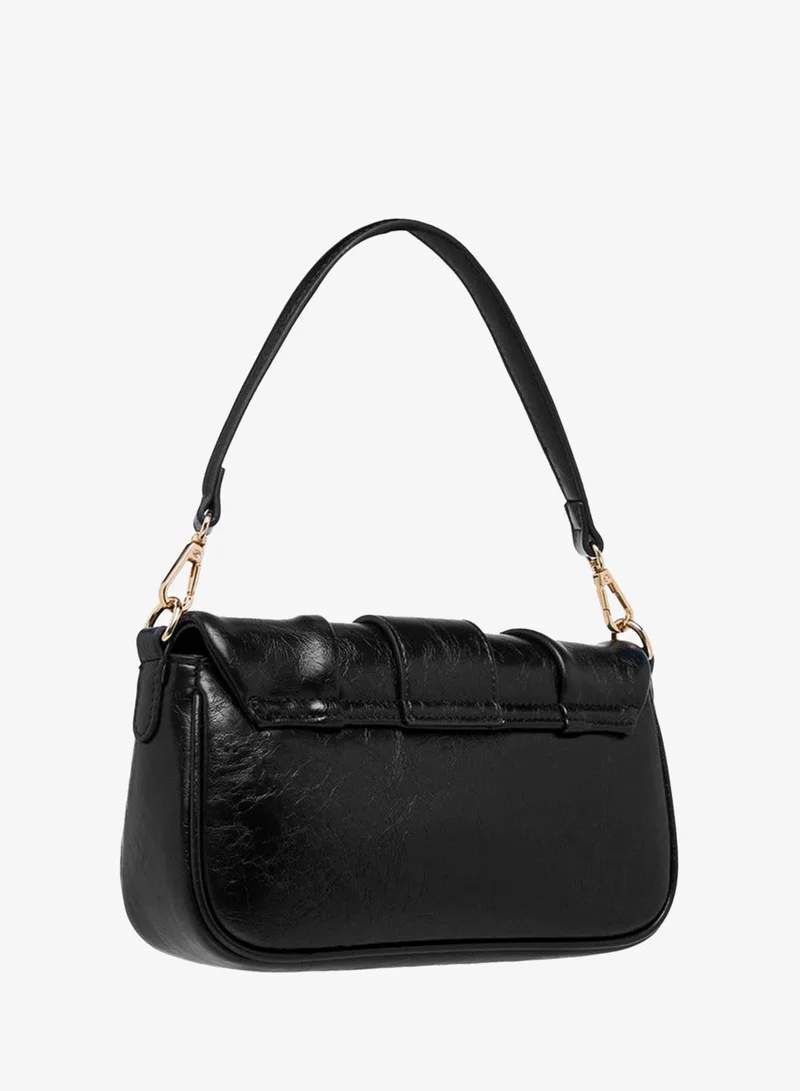 Celeste BLACK Ruched Detail Shoulder Bag with Adjustable Strap and Magnetic Closure for Women | Best Price UAE
