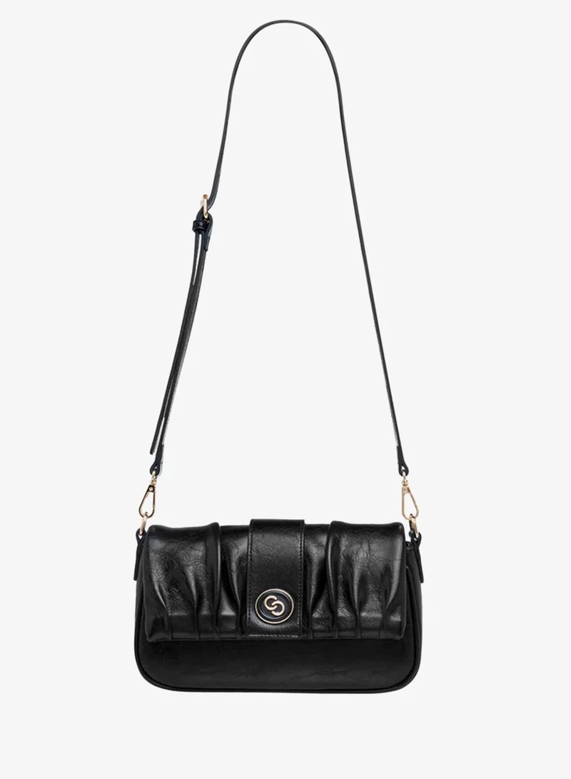 Celeste BLACK Ruched Detail Shoulder Bag with Adjustable Strap and Magnetic Closure for Women | Best Price UAE