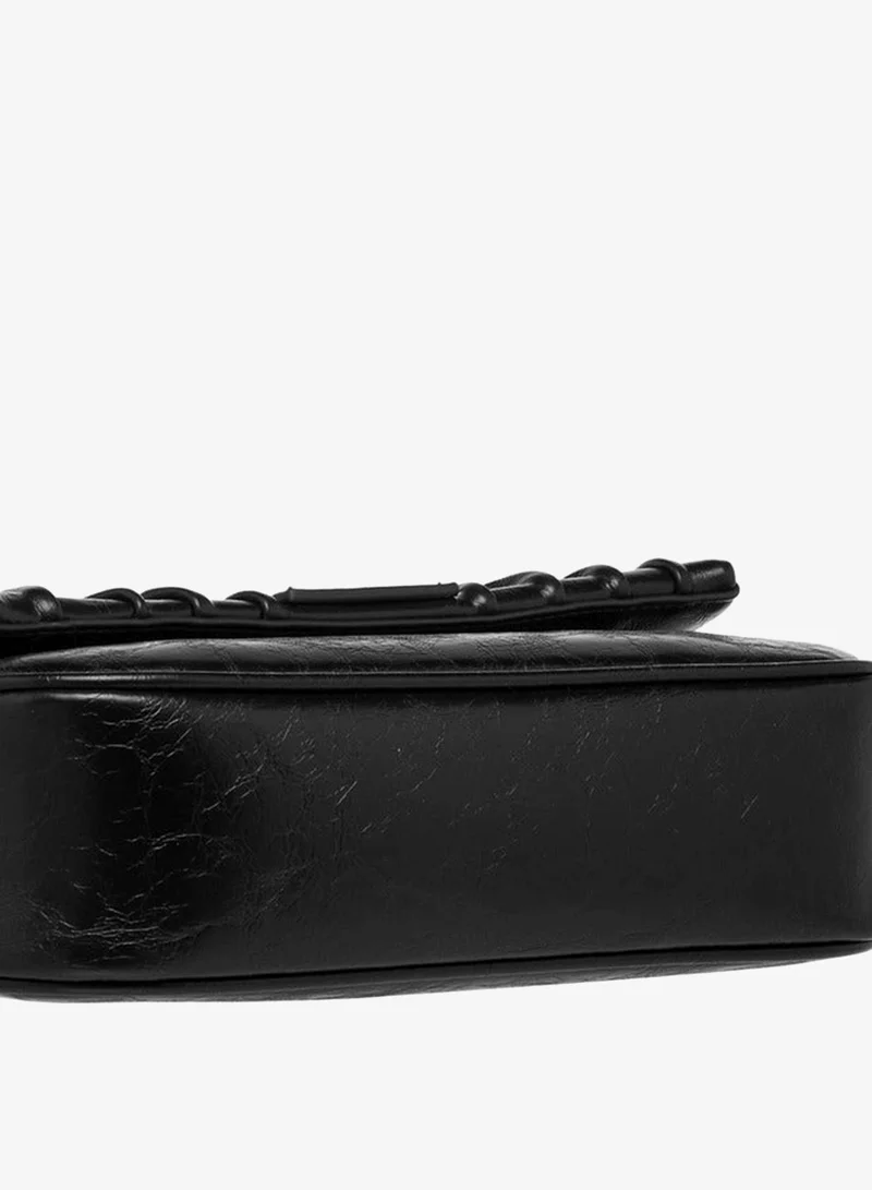 Celeste BLACK Ruched Detail Shoulder Bag with Adjustable Strap and Magnetic Closure for Women | Best Price UAE