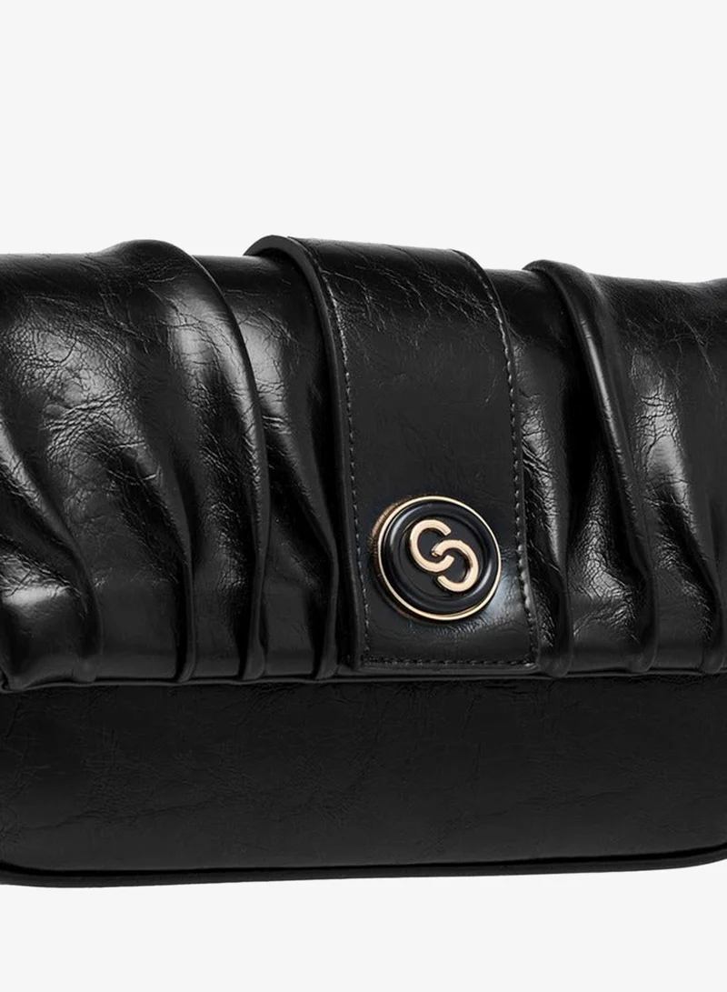 Celeste BLACK Ruched Detail Shoulder Bag with Adjustable Strap and Magnetic Closure for Women | Best Price UAE