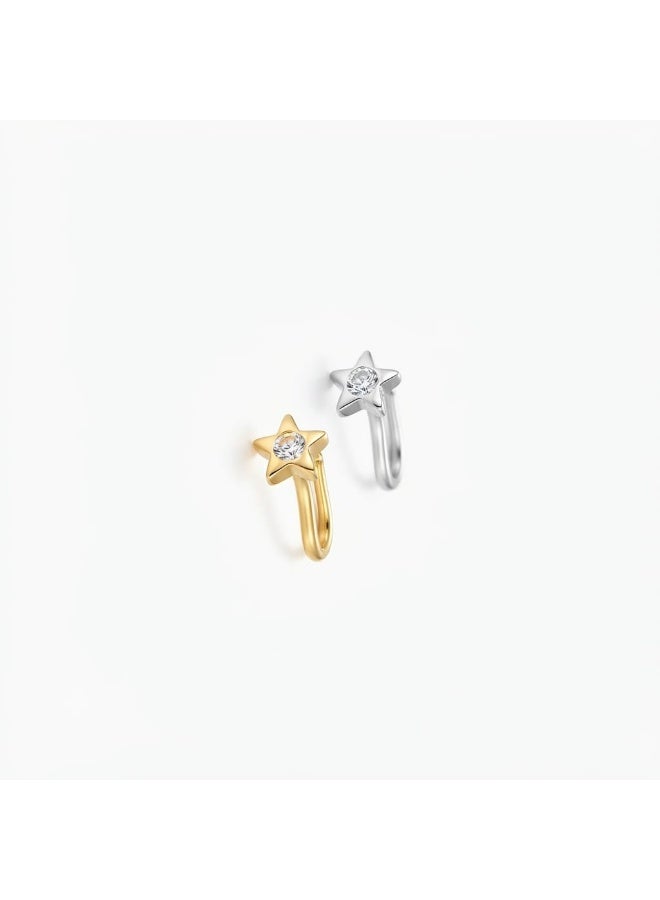 Star-shaped non-piercing nose cuff set – 2 pieces gold and silver - Image 1