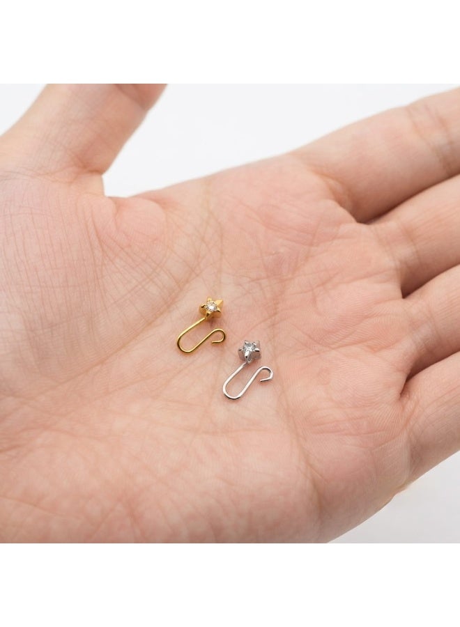 Star-shaped non-piercing nose cuff set – 2 pieces gold and silver - Image 3