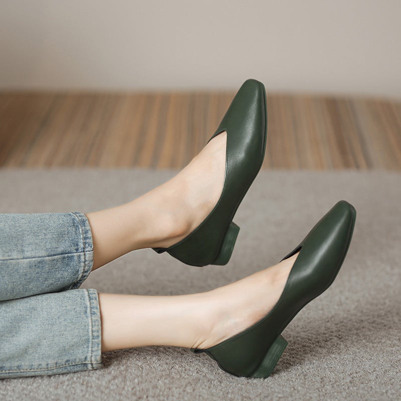Women's Casual Square Toe Low Heel Slip On Loafers - Image 4