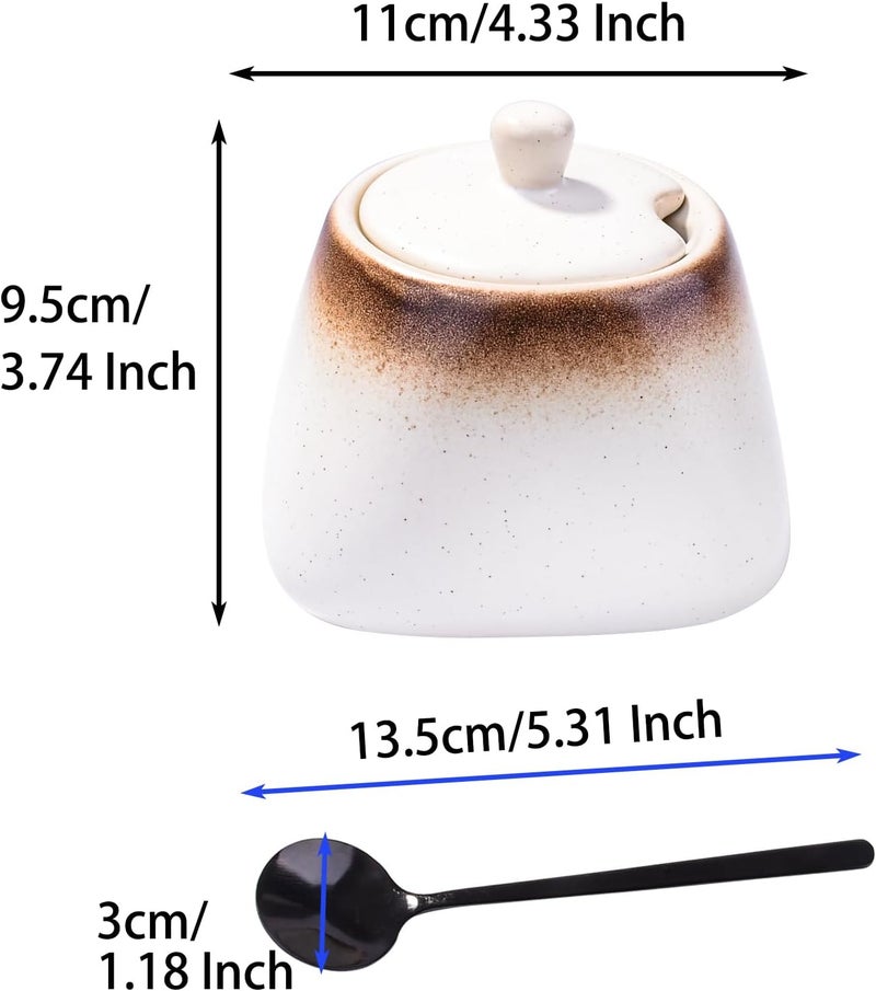 BOSILI Japanese White Sugar Bowl with Lid Ceramic Salt Bowls with Stainless Steel Spoon for Pepper Spices Seasoning - Image 2