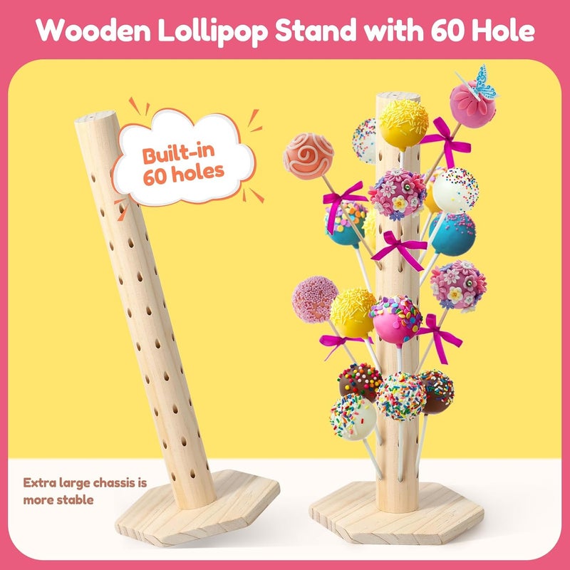 windforgecraft Wooden Lollipop Stand 60 Holes Lollipop Holder Cake Pop Stand Dessert Stands Decorative Lollipop Stick Holder Lollipop Tree Holder Easy to Assemble Cake Pop Stand for Wedding Birthday Party (1) - Image 2