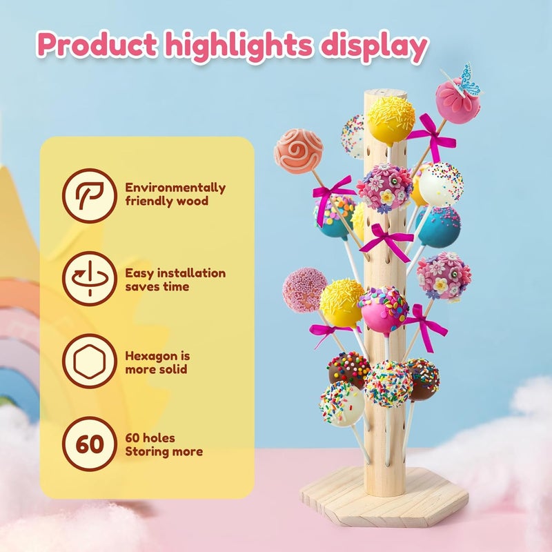windforgecraft Wooden Lollipop Stand 60 Holes Lollipop Holder Cake Pop Stand Dessert Stands Decorative Lollipop Stick Holder Lollipop Tree Holder Easy to Assemble Cake Pop Stand for Wedding Birthday Party (1) - Image 5