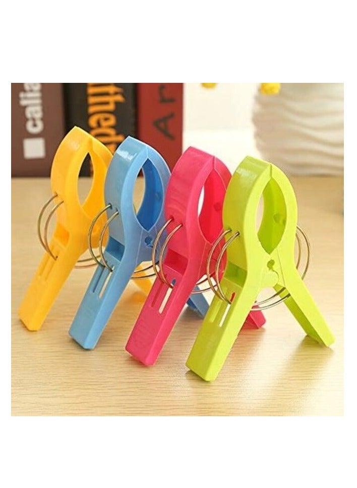 PROMASS Pack of 8 Large Bright Colour Plastic Beach Towel Pegs Clips to Sunbed  - Image 1