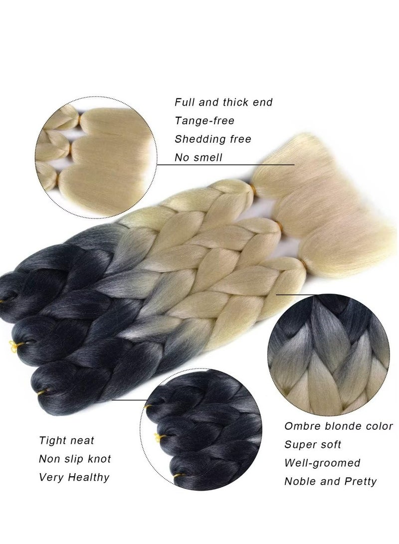 KASTWAVE Ombre Braiding Hair 24 Inch, 3 Packs 24 Inch Braiding Hair, Extension Ombre Colors Hot Water Seal Soft High Temperature Braiding Hair, Heat Resistance Synthetic Hair for Braiding ( Black-Blonde ) - Image 2