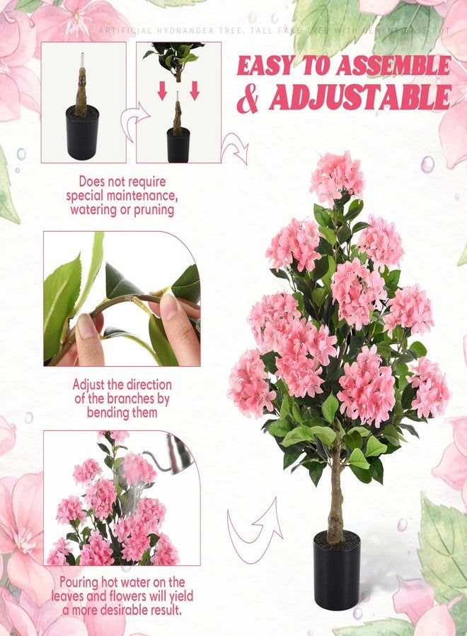 Lunmon 2 Pack 3ft Artificial Hydrangea Tree Faux Hydrangea Plant Indoor Outdoor Fake Flower Tree with Cement Base Pot Real to Touch Plant Decoration for Home Garden Housewarming Wedding(Pink,3ft) - Image 4