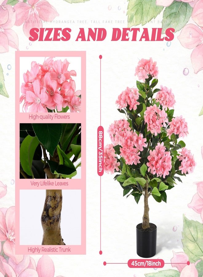 Lunmon 2 Pack 3ft Artificial Hydrangea Tree Faux Hydrangea Plant Indoor Outdoor Fake Flower Tree with Cement Base Pot Real to Touch Plant Decoration for Home Garden Housewarming Wedding(Pink,3ft) - Image 2