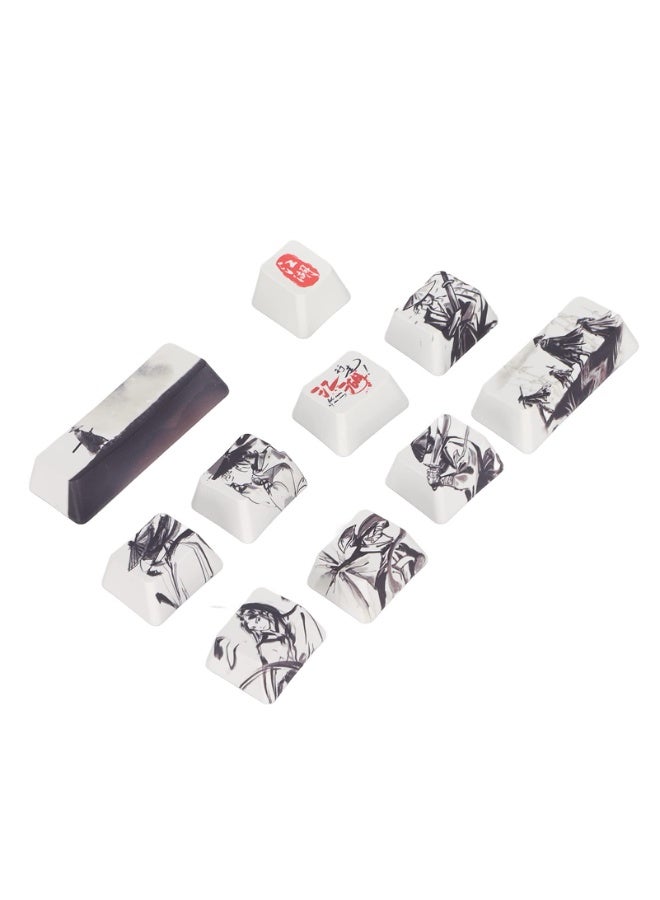 10Pcs Replacement Keycaps - ”Esc“+ Ctrl+Alt DIY PBT With Resplendent Chinese Ink Painting Pattern for 6/87/104/108 Digit Mechanical Keyboards - Image 1