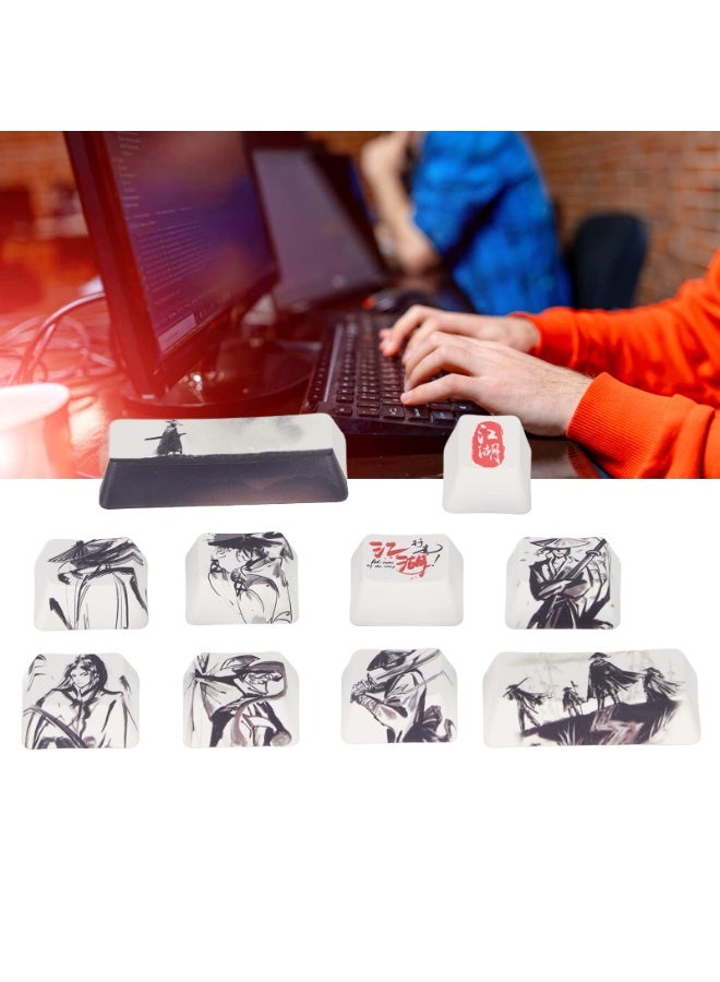 10Pcs Replacement Keycaps - ”Esc“+ Ctrl+Alt DIY PBT With Resplendent Chinese Ink Painting Pattern for 6/87/104/108 Digit Mechanical Keyboards - Image 5