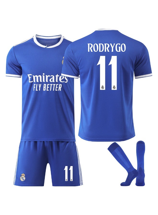 ريال مدريد 2025-2026 ريال مدريد لكرة القدم موحدة #11 رودريجو لكرة القدم جيرسي السراويل الجوارب دعوى حجم الأطفال وحجم الكبار ، هدية للجماهير والأصدقاء - Image 1