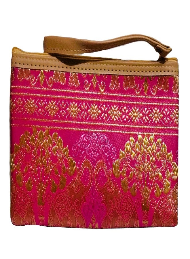 DeLegarde Traditional Brocade Clutch Wallet for Women, Pink and Gold, 18 x 9.5 cm - Image 1