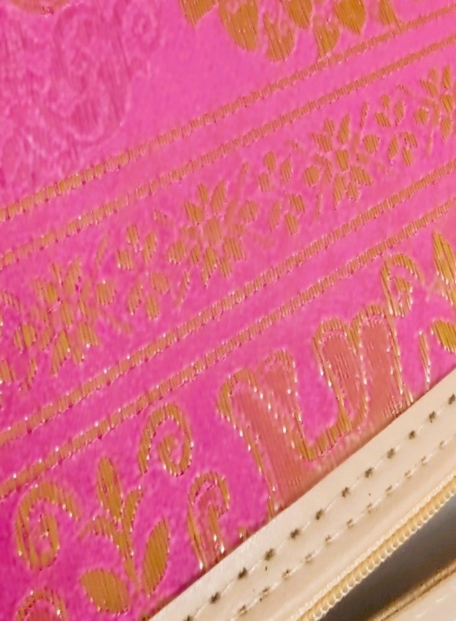 DeLegarde Traditional Brocade Clutch Wallet for Women, Pink and Gold, 18 x 9.5 cm - Image 5