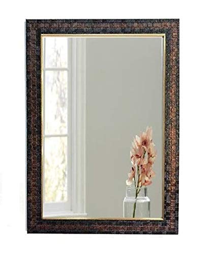 SEVEN HORSES Brown Textured Color Fiber Wood Wall Mirror for Dressing BedroomBathroomMakeupSolid Brown Color Water Resistant Synthetic Fiber Wood Made TBR15x21Inch Framed Rectangular - Image 1