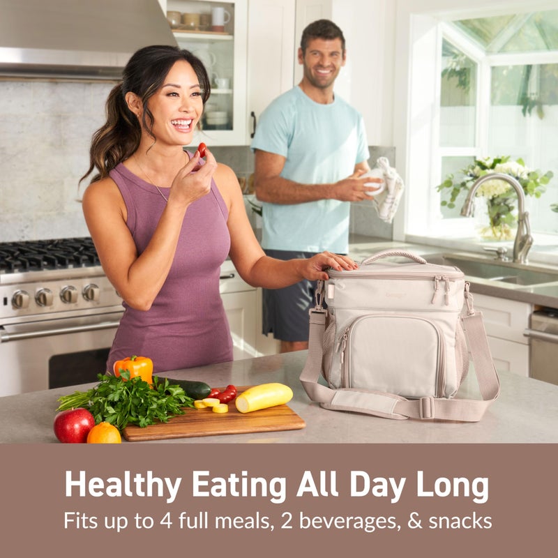 Bentgo Prep Deluxe Insulated Multimeal Bag - Lunch Box Bag, Holds 5 Meals, Premium Insulation up to 8 Hrs, Durable, Water-Resistant - Large Capacity For Adult Meal Prep (Sand) - Image 2