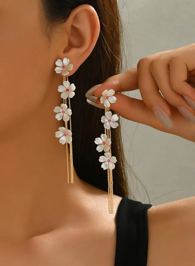 Take Two Women Floral Faux Pearl Dangle Earrings