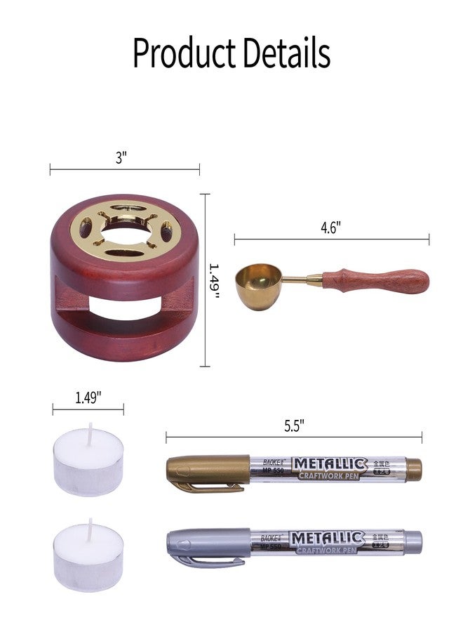 SWANGSA Wax Seal Warmer Kit, Sealing Wax Furnace Tool with 2pcs Wax Seal Pens + Wax Seal Spoon and 2pcs Candles for Sealing Wax Stamp Wedding Invitation Envelope Letter (Wood) - Image 3