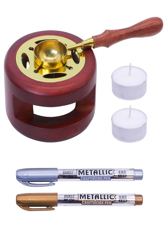 SWANGSA Wax Seal Warmer Kit, Sealing Wax Furnace Tool with 2pcs Wax Seal Pens + Wax Seal Spoon and 2pcs Candles for Sealing Wax Stamp Wedding Invitation Envelope Letter (Wood) - Image 1